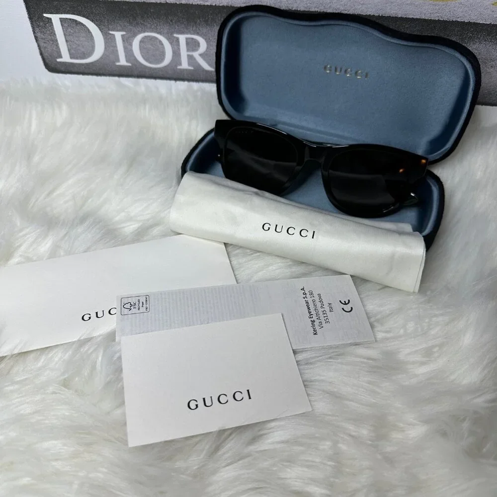 ❌SOLD❌New Gucci GG0003SN 006 52 - Black/Green Sunglasses - Picture 8 of 13